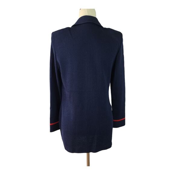 St John Navy Blue Red Gold Button Front Knit Cardigan Sweater Medium - Picture 3 of 5